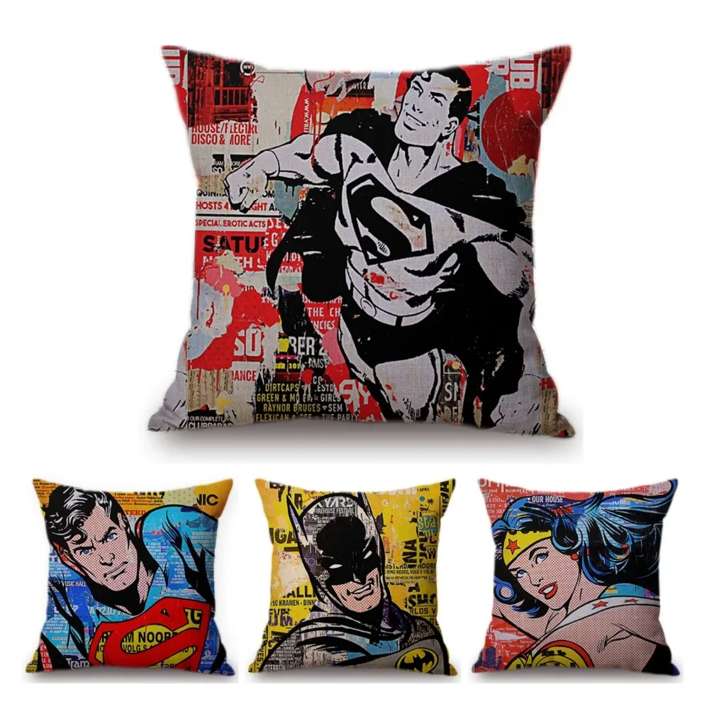 Vintage POP Art Justice League Superman Batman Wonder Woman Decorative Pillows For Living Room Cotton Linen Cushion Cover Case
Vintage POP Art Justice League Superman Batman Wonder Woman Decorative Pillows For Living Room Cotton Linen Cushion Cover Case