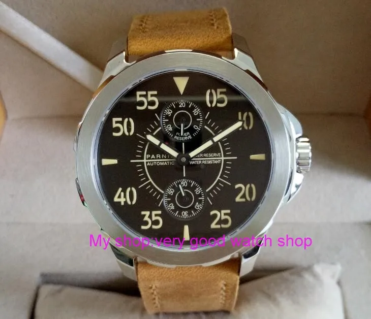 Sapphire 2017 new fashion PARNIS 45mm black dial ST2542 automatic Self-Wind movement men's watch Mechanical watches W272
Sapphire 2017 new fashion PARNIS 45mm black dial ST2542 automatic Self-Wind movement men's watch Mechanical watches W272