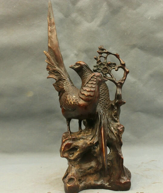 12'' China Pair Magpie Bird Standing in the Treetops Lucky Bronze Statue R0713 Discount 35%