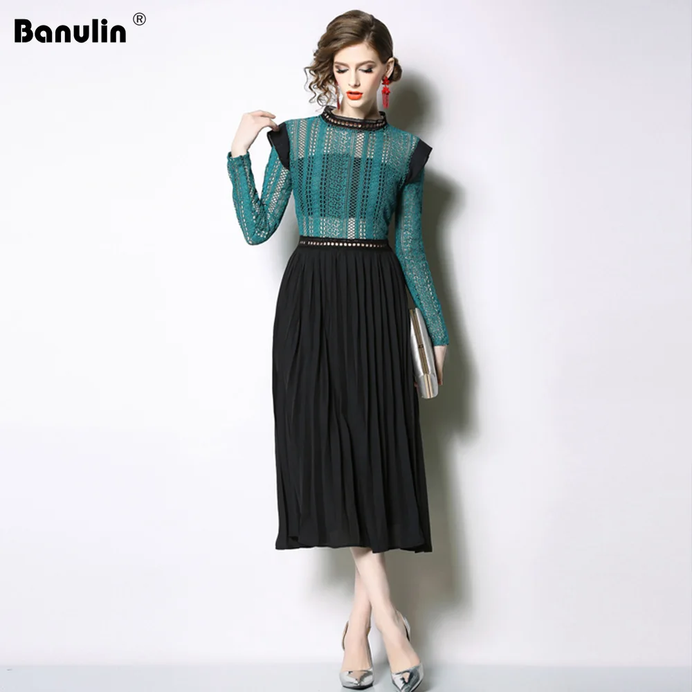 Banulin New 2019 Fashion Runway Spring Designer Dress Women's Long Sleeve Patchwork Lace Hollow Out Mid-Calf Pleated Dresses
Banulin New 2019 Fashion Runway Spring Designer Dress Women's Long Sleeve Patchwork Lace Hollow Out Mid-Calf Pleated Dresses