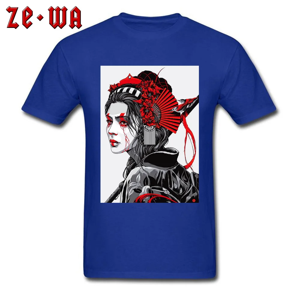 Geisha Japanese Women Hairstyle 3D Printed Summer Autumn 100% Cotton Round Neck Young Tops Shirts Tshirts Prevalent T-shirts Geisha Japanese Women Hairstyle blue