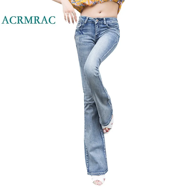 ACRMRAC Women's jeans New 2018 Spring and autumn Slim Light blue Middle waist Skinny Flare Pants Full Length jeans Women
ACRMRAC Women's jeans New 2018 Spring and autumn Slim Light blue Middle waist Skinny Flare Pants Full Length jeans Women