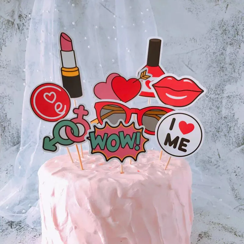 9pcs Pink Lips Sunglasses Letter Birthday Cake Topper for Wedding Party Cupcake Party Decoracion Fashion Lipstick Heart Topper
9pcs Pink Lips Sunglasses Letter Birthday Cake Topper for Wedding Party Cupcake Party Decoracion Fashion Lipstick Heart Topper