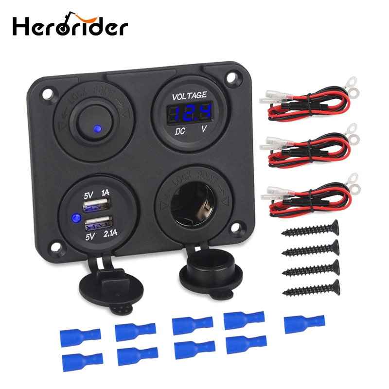 12V LED Voltmeter NO-OFF Switch Dual USB Socket Charger Cigarette Lighter Socket Car Switch Panel For Boat Marine Motocycle
12V LED Voltmeter NO-OFF Switch Dual USB Socket Charger Cigarette Lighter Socket Car Switch Panel For Boat Marine Motocycle
