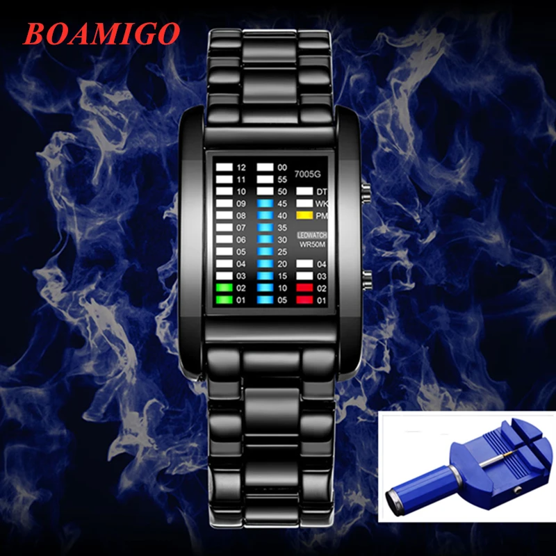BOAMIGO Binary LED Digital Watch Men Waterproof Stainless Steel Mens Wristwatch With Watchband Tool erkek kol saati
BOAMIGO Binary LED Digital Watch Men Waterproof Stainless Steel Mens Wristwatch With Watchband Tool erkek kol saati