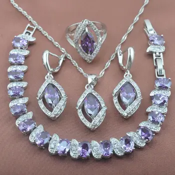 Natural Purple Silver Color Jewelry Sets Women's Crystal Bracelet Necklace Pendant Earrings Ring Russian style YZ0208
Natural Purple Silver Color Jewelry Sets Women's Crystal Bracelet Necklace Pendant Earrings Ring Russian style YZ0208