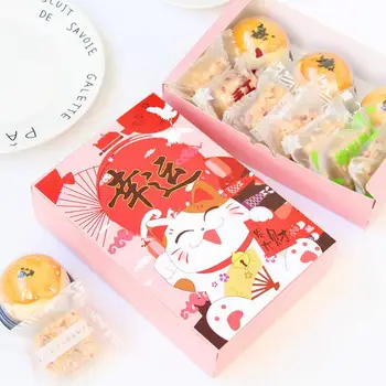 

New Year Lucky Cat Gift Box Snowflake Crisp Nougat Egg Yolk Puff Mooncake Biscuit Packaging Box LX5130