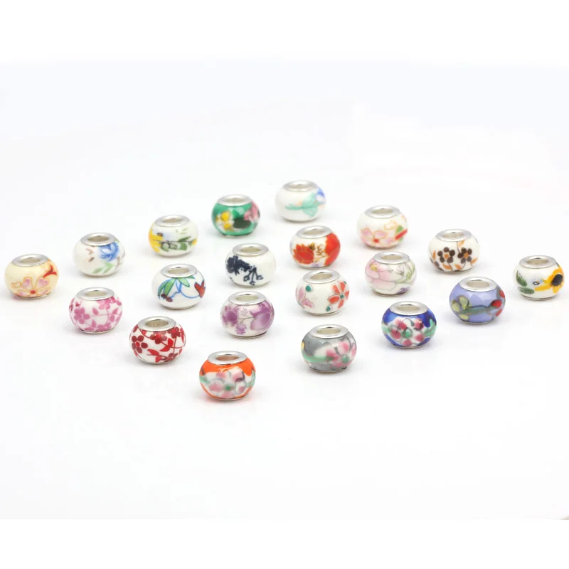 New 14x9mm 6PCS/lot Big Hole Beads Silver Plated Flower Charms Ceramic DIY Bracelet & Necklace Fit European Charm | Украшения и