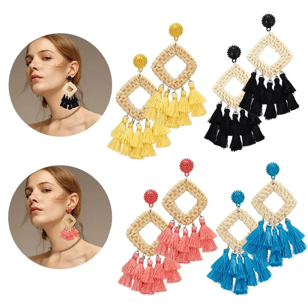 RINHOO Vintage Geometric Square Bamboo Rattan Hand-Woven Tassel Earrings for Women Bohemian Fringe Dangle Drop Earring Jewelry
RINHOO Vintage Geometric Square Bamboo Rattan Hand-Woven Tassel Earrings for Women Bohemian Fringe Dangle Drop Earring Jewelry