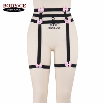 

Womens Sexy Garter Belt Pink Black Elastic High Waist Adjust Bondage Body Cage Harness Lingerie Harajuku Stocking Suspender Goth