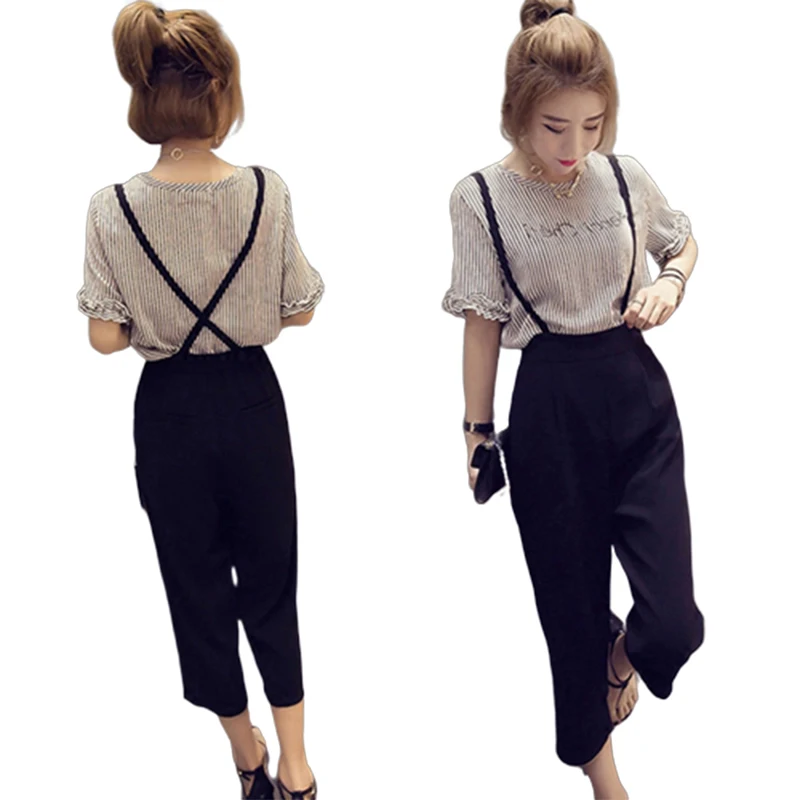 New Womens Black Wide Leg Strap Pants + Short Sleeve Loose Polyester T-Shirts 2PCS Set
New Womens Black Wide Leg Strap Pants + Short Sleeve Loose Polyester T-Shirts 2PCS Set