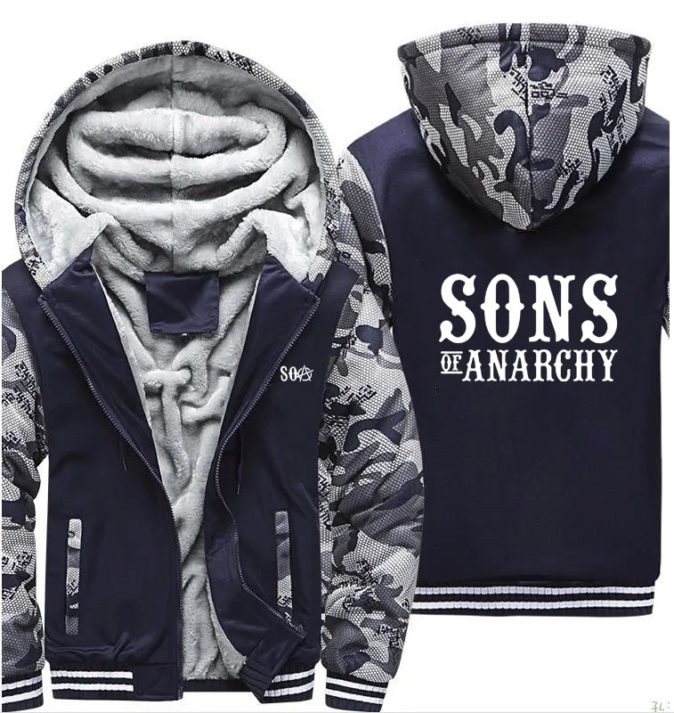 SOA Sons of Anarchy Hoodies Mens Winter fleece Thicken Warm Camouflage coat zipper Sweatshirt SAMCRO Print Mens Hoodies Jacket
SOA Sons of Anarchy Hoodies Mens Winter fleece Thicken Warm Camouflage coat zipper Sweatshirt SAMCRO Print Mens Hoodies Jacket