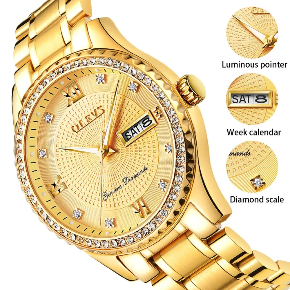 Genuine OLEVS Mens Gold Watches Luxury Quartz Diamond Watch Auto Calendar Display Men Full Steel Wrist Watch relogio masculino
Genuine OLEVS Mens Gold Watches Luxury Quartz Diamond Watch Auto Calendar Display Men Full Steel Wrist Watch relogio masculino