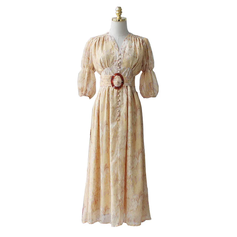 PERHAPS U yellow print dress v neck button sash puff sleeve maxi long dress vintage retro elegant D1176
PERHAPS U yellow print dress v neck button sash puff sleeve maxi long dress vintage retro elegant D1176
