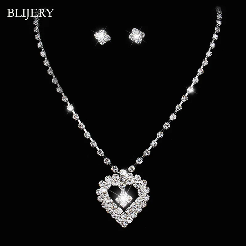 BLIJERY Simple Style Heart Pendant Rhinestone Necklace Earrings Set Silver Color Crystal Wedding Bridesmaid Bridal Jewelry Sets
BLIJERY Simple Style Heart Pendant Rhinestone Necklace Earrings Set Silver Color Crystal Wedding Bridesmaid Bridal Jewelry Sets