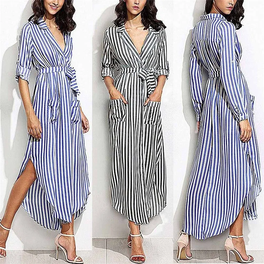 Striped Shirt Dress Women Casual Long Sleeve Office Ladies High Waist Turn-Down Collar Long Dresses For Female vestir robe #SW
Striped Shirt Dress Women Casual Long Sleeve Office Ladies High Waist Turn-Down Collar Long Dresses For Female vestir robe #SW