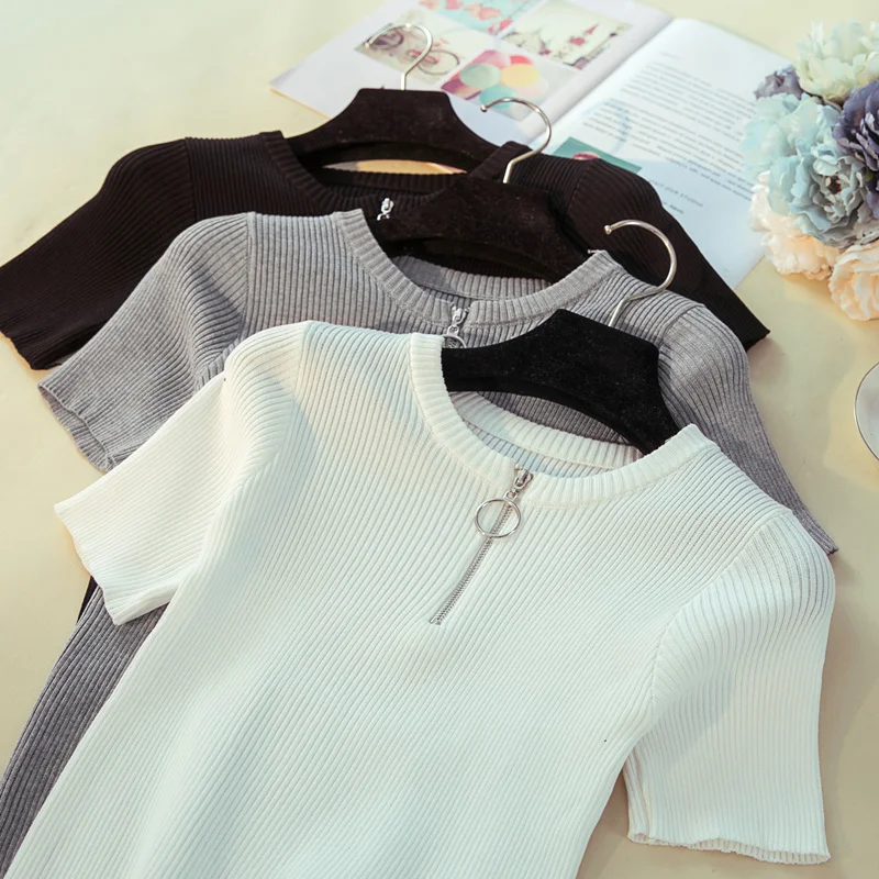 2019 Summer T Shirt Women Knitted Short Sleeves Tee Shirt High Elasticity Breathable Top Female Tshirt
2019 Summer T Shirt Women Knitted Short Sleeves Tee Shirt High Elasticity Breathable Top Female Tshirt