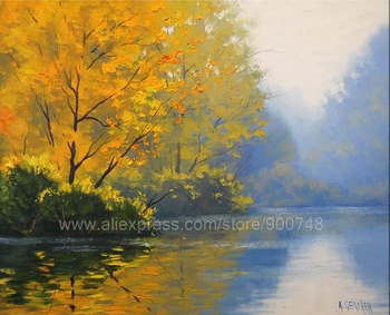 

Yellow Fall oil painting Commissioned River Trees Landscape Art Huge Home Decoration Living Room Wall Pictures van gogh