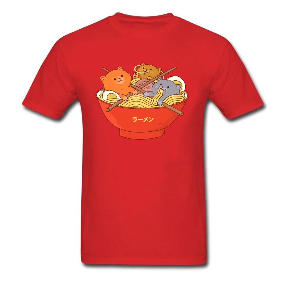 Custom Ramen noodles and cats Tees for Men 2018 Newest Lovers Day Round Collar Cotton Short Sleeve T Shirt Casual Tee Shirt Ramen noodles and cats red