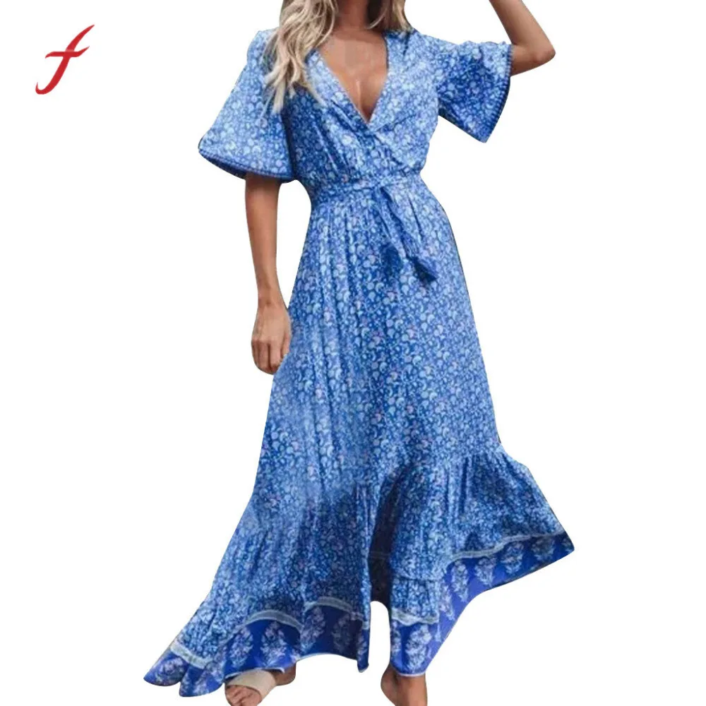 Feitong Bohemian Dress Fashion Women Boho Style Floral Printing Deep V-Neck Short Sleeve Tassel Buttons Vintage Dress Vestidos
Feitong Bohemian Dress Fashion Women Boho Style Floral Printing Deep V-Neck Short Sleeve Tassel Buttons Vintage Dress Vestidos