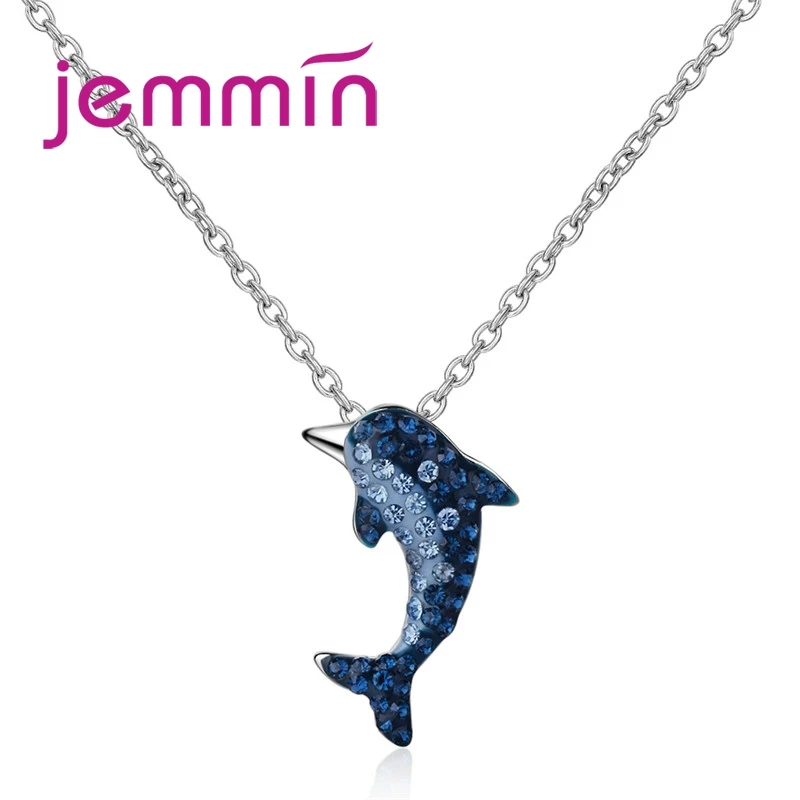 

Women Noble Fashion Dark Blue Cubic Zirconia Full Paved Dolphin Pendant Necklaces Fashion 925 Sterling Silver Wedding