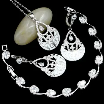925 Sterling Silver Bridal Jewelry Sets For Women Wedding Accessories White Pattern Crystal Earrings/Pendant/Necklace/Bracelet
925 Sterling Silver Bridal Jewelry Sets For Women Wedding Accessories White Pattern Crystal Earrings/Pendant/Necklace/Bracelet