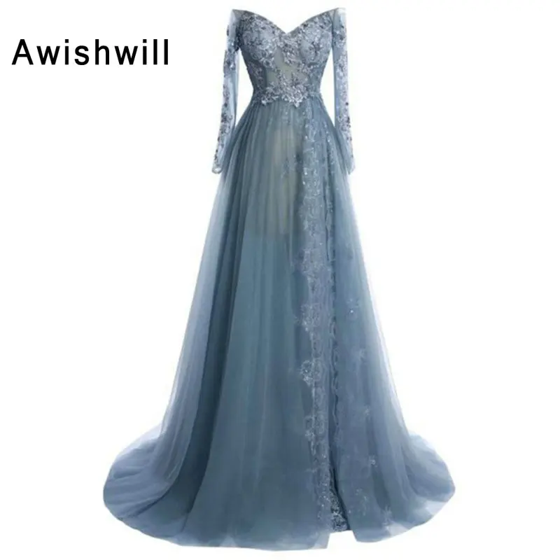 Elegant Long Sleeve Evening Dress Long 2019 V-neck Lace Appliques Tulle Special Occasion Dress Formal Party Gowns for Women
Elegant Long Sleeve Evening Dress Long 2019 V-neck Lace Appliques Tulle Special Occasion Dress Formal Party Gowns for Women
