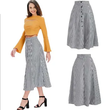 Women Summer Maxi Long Black White Plaid Skirts Womens Cotton Button A Line Girls Skirt Faldas Mujer Moda 2018 Jupe Femme
Women Summer Maxi Long Black White Plaid Skirts Womens Cotton Button A Line Girls Skirt Faldas Mujer Moda 2018 Jupe Femme