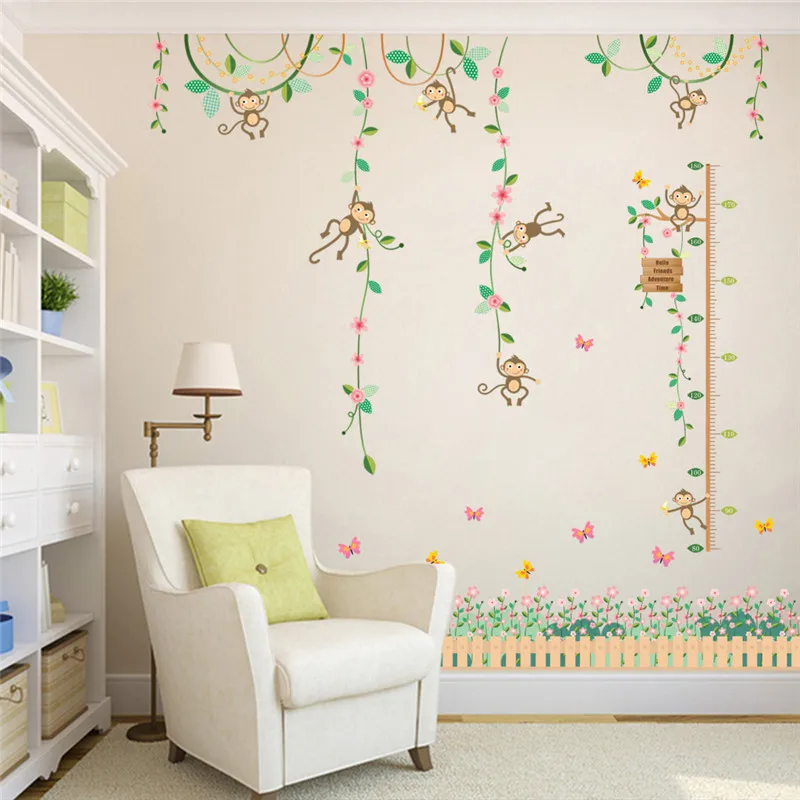 Playing Monkeys Height Measure Wall Stickers For Kids Rooms Butterfly Garden fence flower Height chart Nursery Room Decor Poster
Playing Monkeys Height Measure Wall Stickers For Kids Rooms Butterfly Garden fence flower Height chart Nursery Room Decor Poster