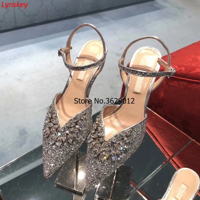 Fashion Buckle Crystal Bling Pumps Women Sexy Thin High Heels Point toe Party Wedding Shoes Woman Sexy Bridal Pumps 8cm