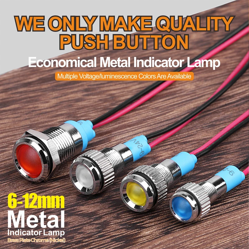 12mm signal LED metal indicator light with 150mm wire blue green red white yellow pilot lamp 12V 24V 220V
12mm signal LED metal indicator light with 150mm wire blue green red white yellow pilot lamp 12V 24V 220V