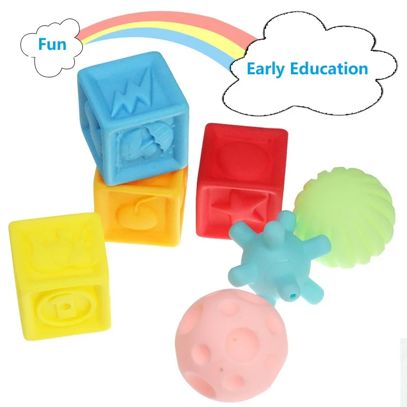 Baby Grasp Toy Silicone Blocks 3D Touch Hand Soft Balls Baby Massage Rubber Teethers Squeeze Bath Ball Toys Early Educational
Baby Grasp Toy Silicone Blocks 3D Touch Hand Soft Balls Baby Massage Rubber Teethers Squeeze Bath Ball Toys Early Educational