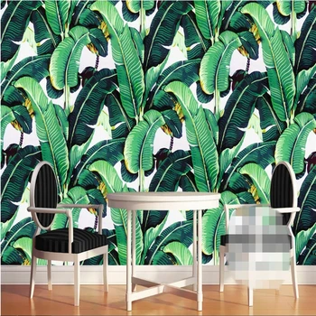 

beibehang custom wallpaper European retro hand-painted tropical forest plant Banana leaves pastoral wall murals background