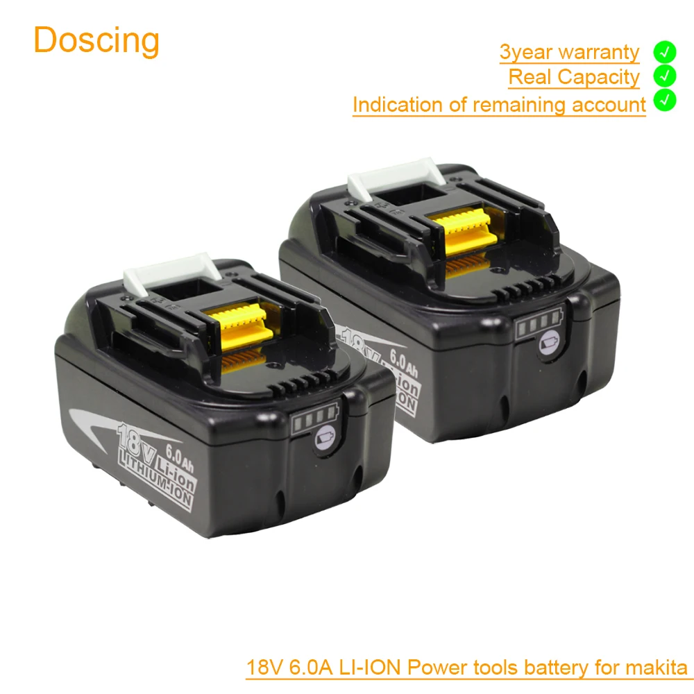 Doscing For Makita BL1860 18V 6000mAh Lithium Power Tools Battery Replacement BL1815 BL1840 LXT400 194204-5 194205-3 194309-1
Doscing For Makita BL1860 18V 6000mAh Lithium Power Tools Battery Replacement BL1815 BL1840 LXT400 194204-5 194205-3 194309-1