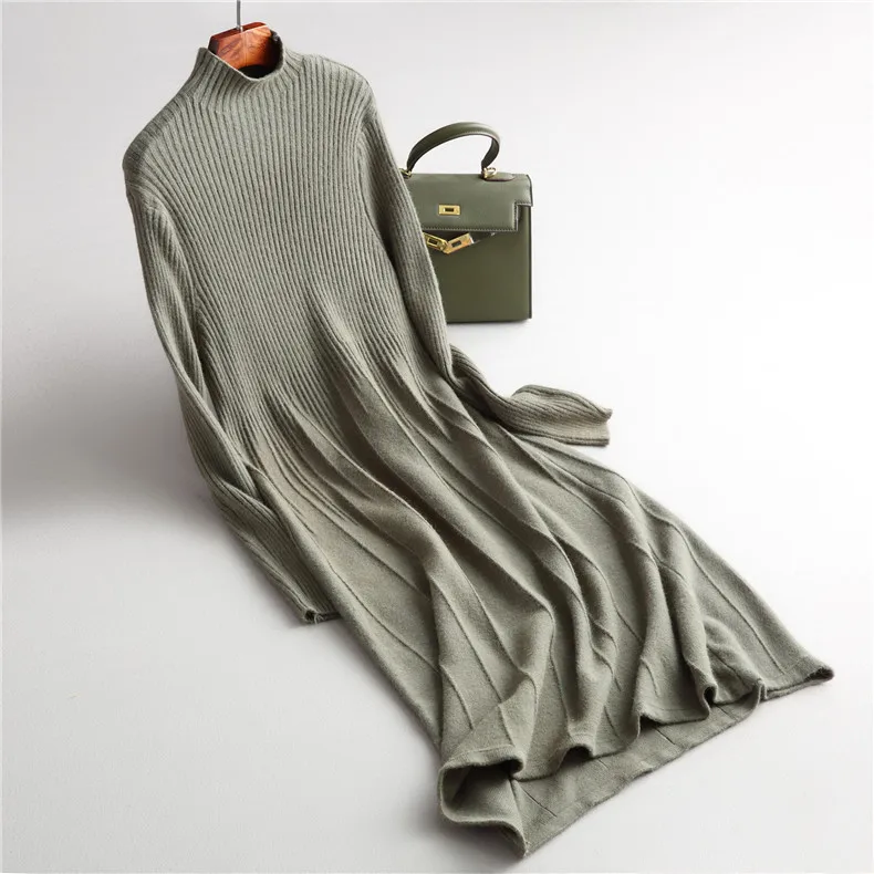 INNASOFAN dress female Autumn-winter knitted warm dress Euro-American fashion elegant dress solid color with half-high collar
INNASOFAN dress female Autumn-winter knitted warm dress Euro-American fashion elegant dress solid color with half-high collar