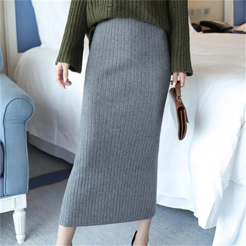Длинная офисная юбка карандаш шерстяная облегающая с поясом Осень зима T774|pencil skirt