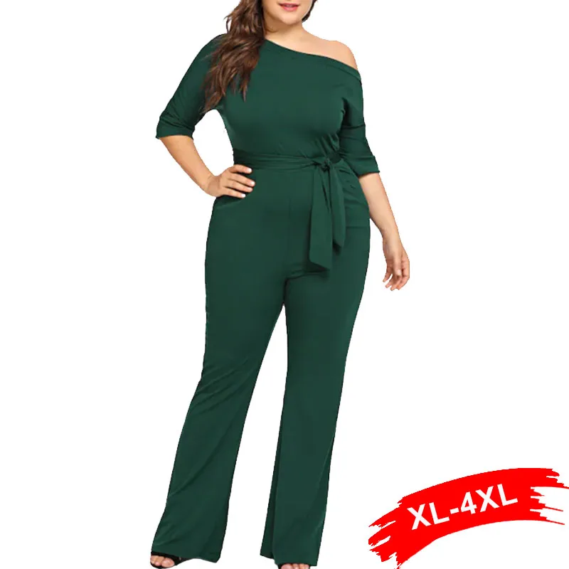 Plus Size One Shoulder Three Quarter Sleeve Sweep Tie Jumpsuit Rompers 3Xl 4Xl Green Long Pants Party Jumpsuit Macacao Feminino
Plus Size One Shoulder Three Quarter Sleeve Sweep Tie Jumpsuit Rompers 3Xl 4Xl Green Long Pants Party Jumpsuit Macacao Feminino