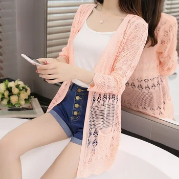 Thin knit cardigan sweater female 2017 new spring jacket in the long section of a hollow loose shawl in summer
Thin knit cardigan sweater female 2017 new spring jacket in the long section of a hollow loose shawl in summer