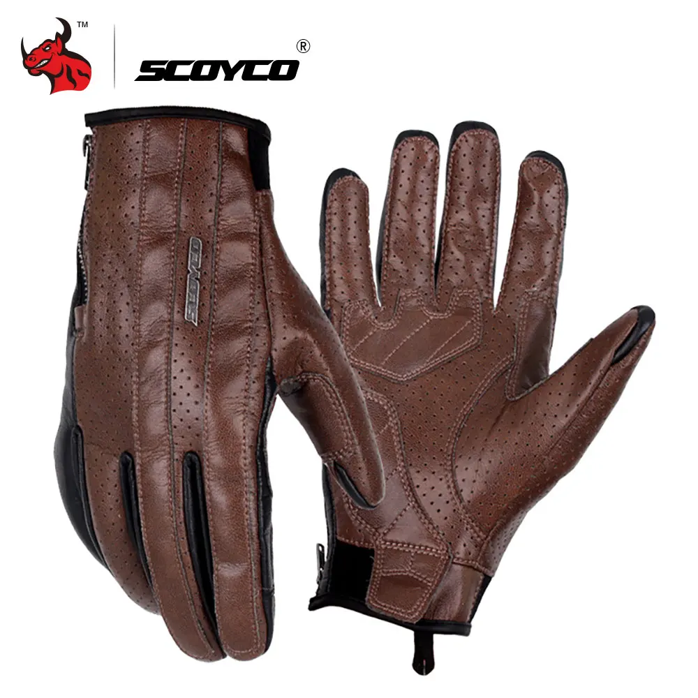 

SCOYCO Retro Motorcycle Gloves Microfiber Leather Riding Touch Screen Gloves Men Summer Motocross Gloves Moto Protective Gear