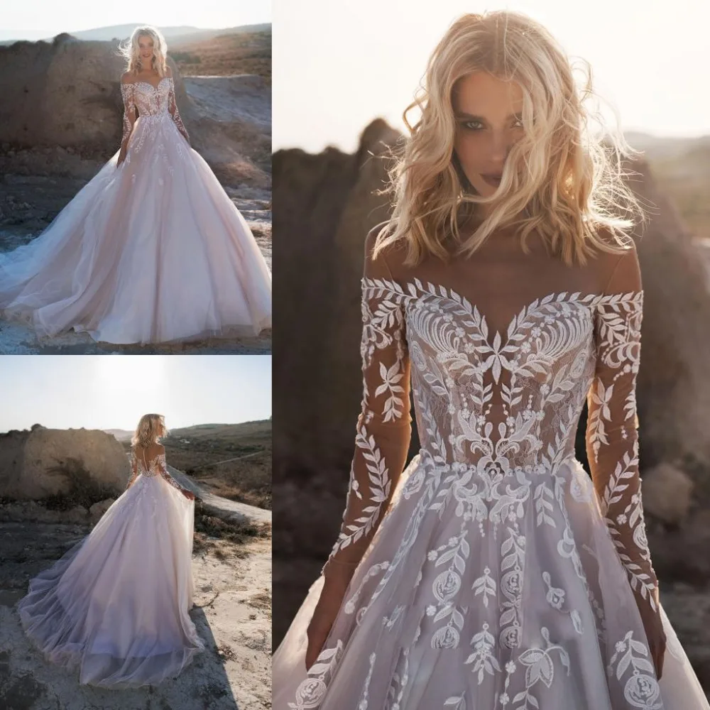 Bohemian Wedding Dresses Off Shoulder Long Sleeves Lace Appliques Bridal Gowns Sweep Train Wedding Dress Boho Robe De Mariee
Bohemian Wedding Dresses Off Shoulder Long Sleeves Lace Appliques Bridal Gowns Sweep Train Wedding Dress Boho Robe De Mariee