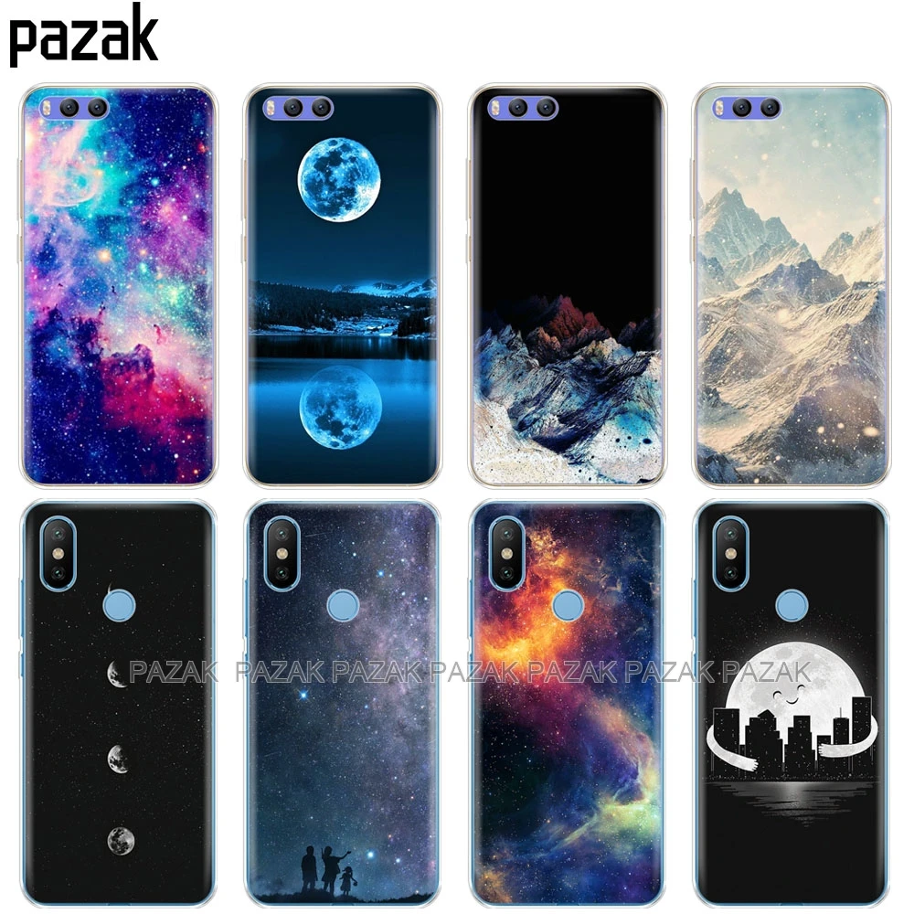 

Silicone Cover Case For Xiaomi Mi 8 8SE A1 A2 5 5S 5X 6 Mi5 MI6 NOTE 3 MAX Mix 2 2S Starry Sky Moon scenery landscape