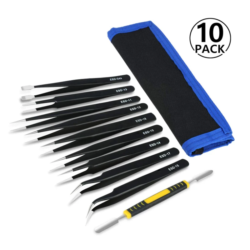 6Pcs/10Pcs ESD Tweezers Tools Kit Precision Antistatic Tip Curved Straight Stainless Steel Tweezers Nipper Repair Tool New
6Pcs/10Pcs ESD Tweezers Tools Kit Precision Antistatic Tip Curved Straight Stainless Steel Tweezers Nipper Repair Tool New