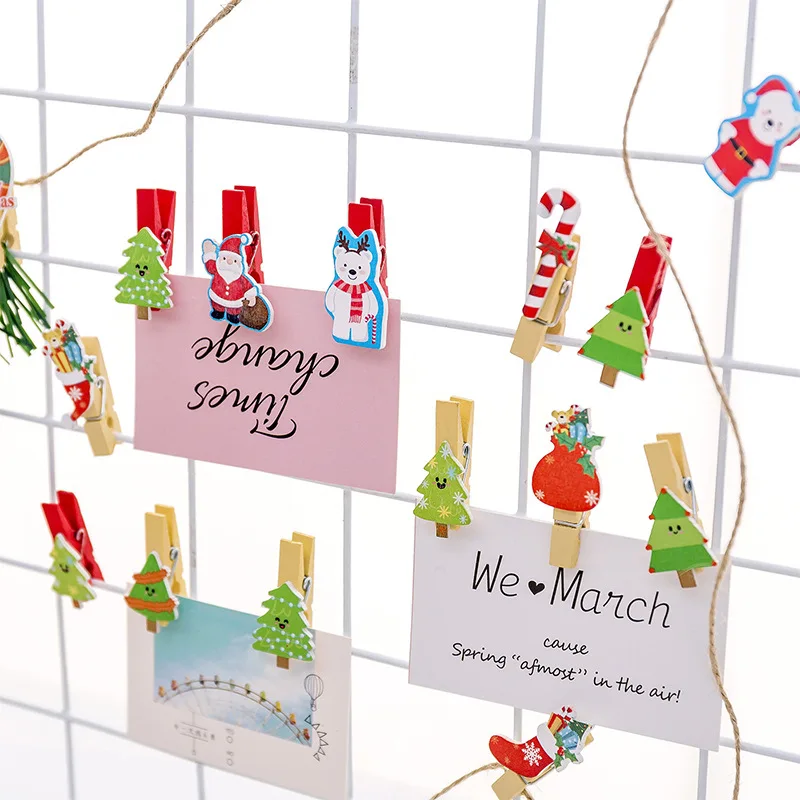 10pcs Cute Santa Claus Christmas Bear Trees Wooden Clip Photo Paper Clothespin Craft Clips Party Decoration Clip with Hemp Rope
10pcs Cute Santa Claus Christmas Bear Trees Wooden Clip Photo Paper Clothespin Craft Clips Party Decoration Clip with Hemp Rope