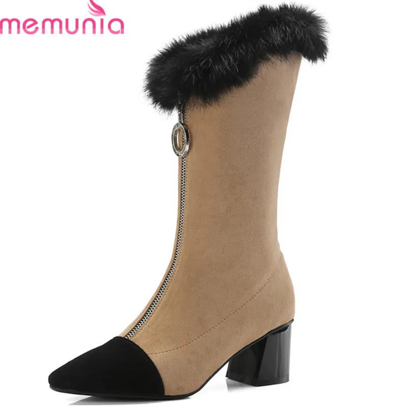 MEMUNIA 2020 top quality suede leather mid calf boots women pointed toe autumn winter boots square heels shoes woman black
MEMUNIA 2020 top quality suede leather mid calf boots women pointed toe autumn winter boots square heels shoes woman black