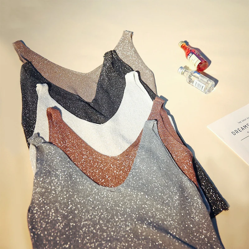 tees bling bling Basic Elastic Slim V-Neck sexy Tank Top Women club top Summer Knitted Tank Top shiny Sleeveless t shirt female
tees bling bling Basic Elastic Slim V-Neck sexy Tank Top Women club top Summer Knitted Tank Top shiny Sleeveless t shirt female
