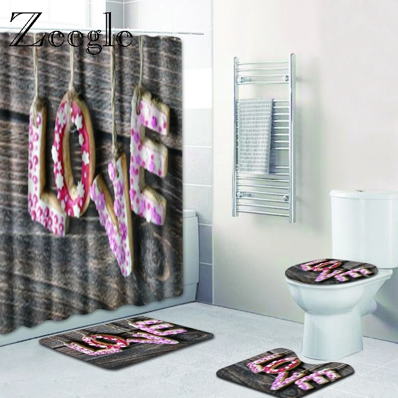 Zeegle Heart Pattern Bathroom Pedestal Rug Lid Toilet Cover Bath Mat Set Non slip Water Absorb Mats Waterproof Shower Curtain
Zeegle Heart Pattern Bathroom Pedestal Rug Lid Toilet Cover Bath Mat Set Non slip Water Absorb Mats Waterproof Shower Curtain