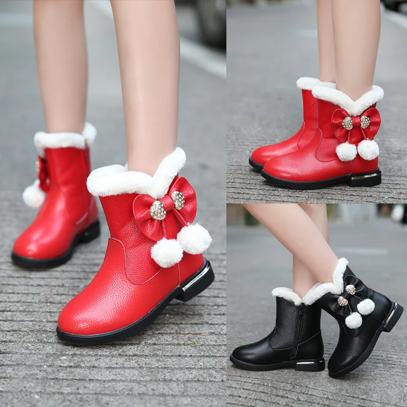 Pom Short Princess Girls Boots Genuine Leather Mid-calf Black Red Plush Snowshoes #26-37 Children Footwear Flat Dress Shoes
Pom Short Princess Girls Boots Genuine Leather Mid-calf Black Red Plush Snowshoes #26-37 Children Footwear Flat Dress Shoes