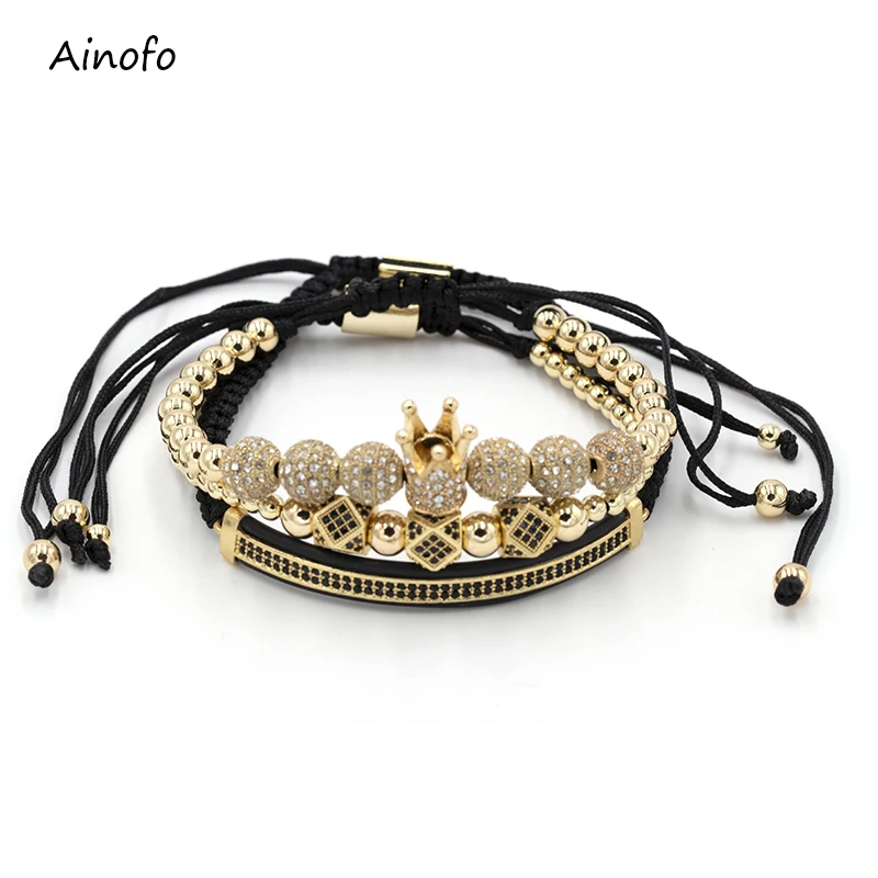 Ainofo 3pcs/Set Gold Crown Bracelets 8MM Hip Hop Cubic Micro Pave CZ Ball Charm Bracelet Braided Braiding Man Luxury Jewelry
Ainofo 3pcs/Set Gold Crown Bracelets 8MM Hip Hop Cubic Micro Pave CZ Ball Charm Bracelet Braided Braiding Man Luxury Jewelry