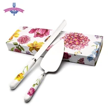 2 pçs bolo faca conjunto pá do bolo de aço inoxidável & cerâmica pizza queijo pá cozinha ferramenta cozimento servindo alimentos turner divisor(China)