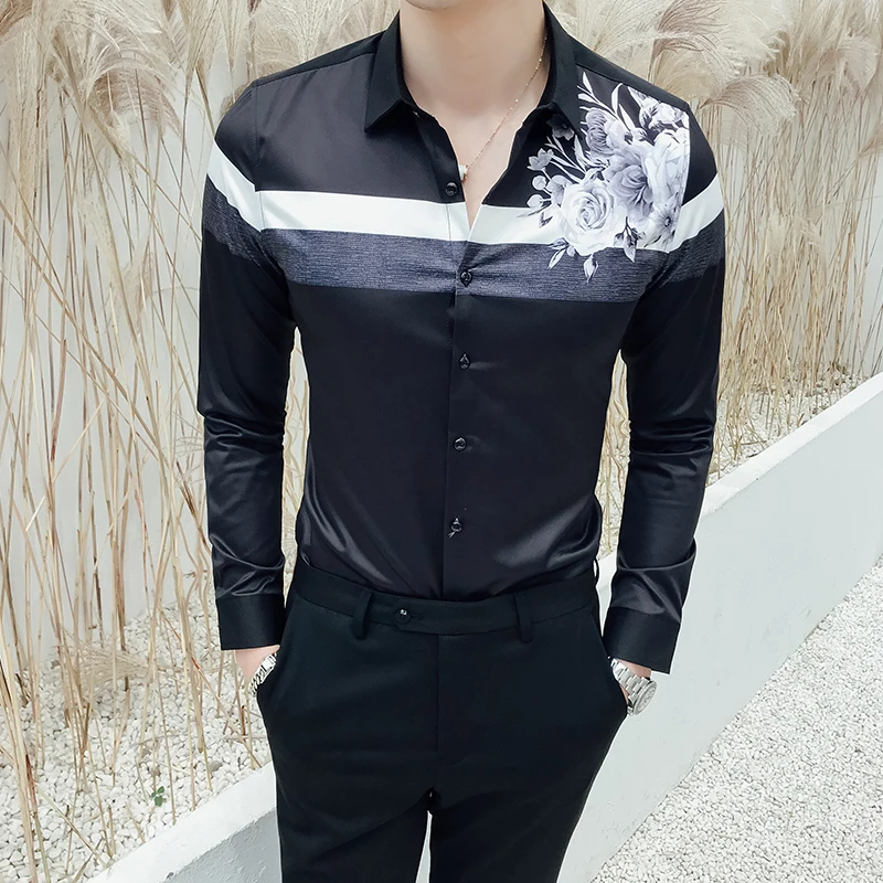 New Pattern Long Sleeve Slim Fit Shirts Nightclub Chemise Homme Fashion Flower Shirt Stripe Printing Man Camisa Masculina Autumn
New Pattern Long Sleeve Slim Fit Shirts Nightclub Chemise Homme Fashion Flower Shirt Stripe Printing Man Camisa Masculina Autumn